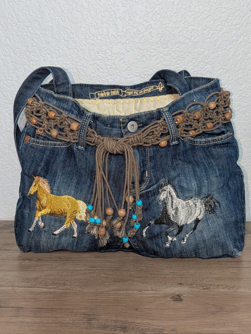 Upcycled Denim Boho Horse Tote Bag Western Cowgirl Purse No Bo Vintage Jeans